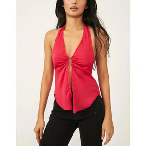 Free People Calista Halter Top Pink Small